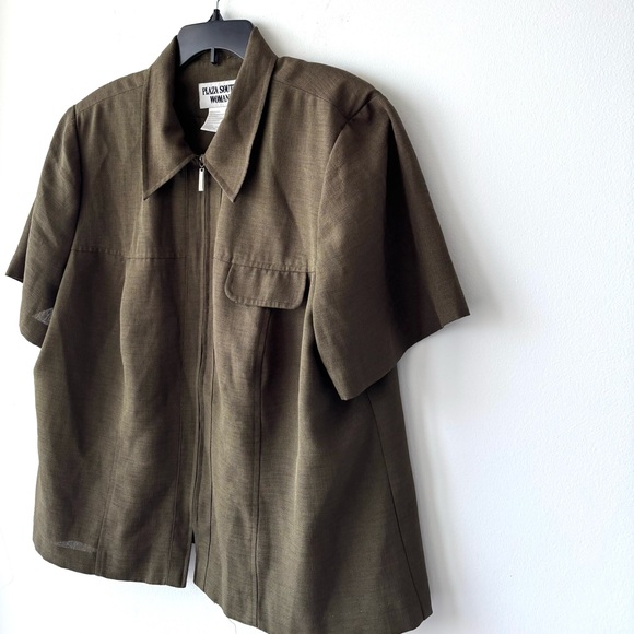 VTG Plaza South Jacket Olive Green Full Zip Women 20W Utility Minimalist Casual - Picture 3 of 9